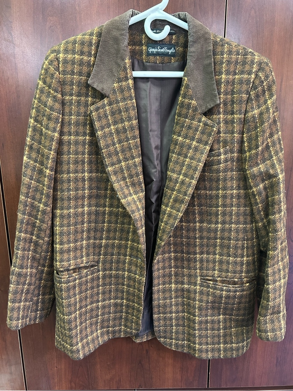 Giorgio Sant Angelo sz 12 Vintage Brown Plaid Wool-Blend Women's Blazer